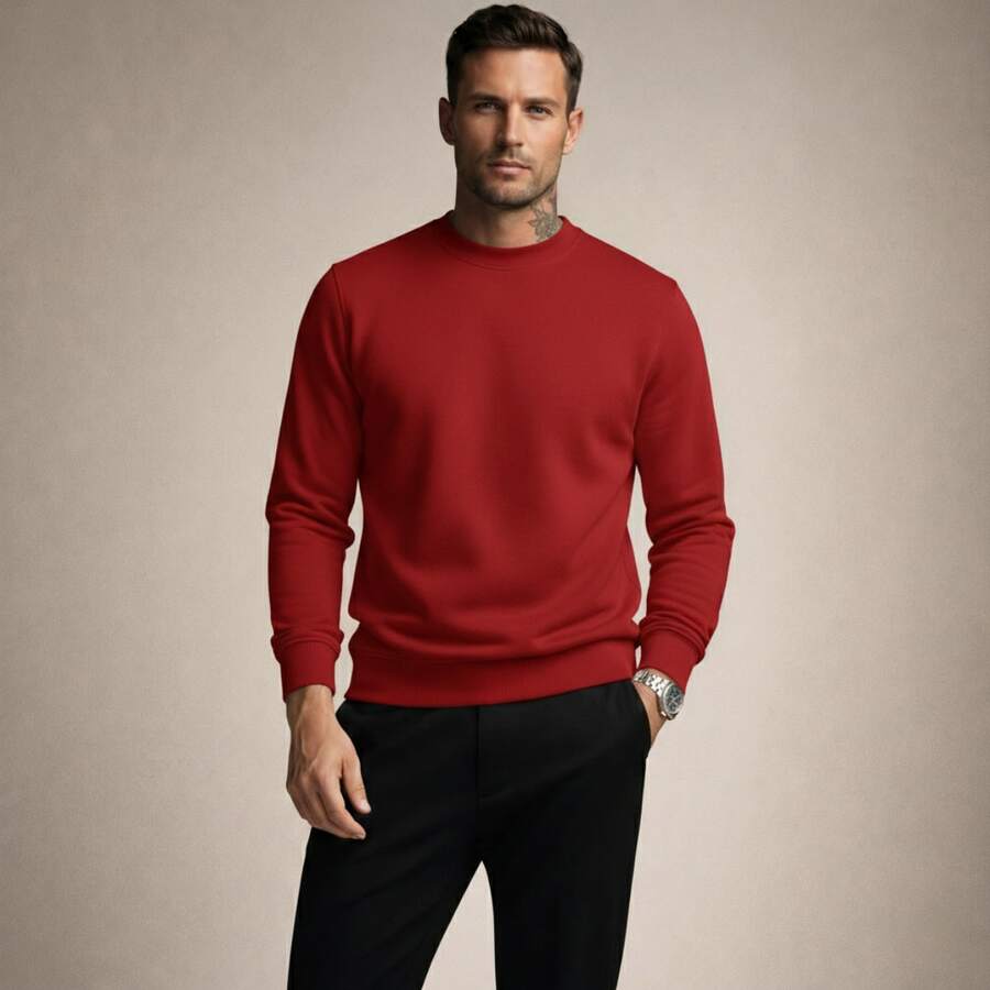 Crew Neck Sweatshirt, Versatile Winter Sweater, Premium Outerwear For Maximum Comfort. - Đỏ - Xem 1