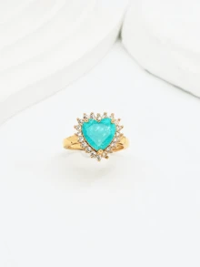 1pc Luxury Adjustable Open Ring With Elegant Golden Tone, Suitable For Daily Wear And Party Occasions - Heart-shaped Stone - View 3