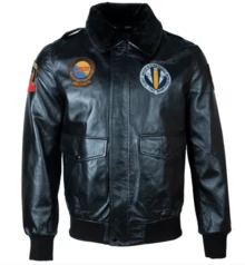 AVIATRIX Men's Real Leather Aviator Bomber Jacket With Fur Collar B406 - Black - View 1