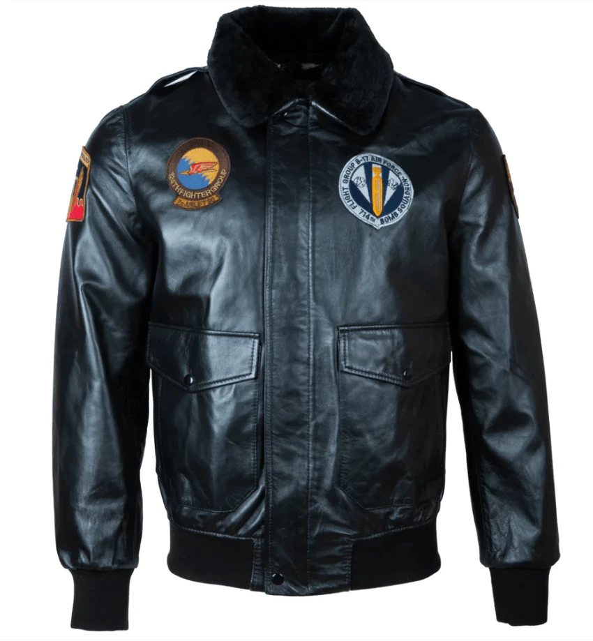 AVIATRIX Men's Real Leather Aviator Bomber Jacket With Fur Collar B406 - Black - View 1
