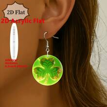 St. Patrick's Day Clover Earrings – 2D Acrylic Green Shamrock Design, Lucky Festival Gifts For Women - Multicolor - View 7