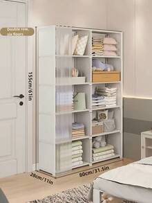 1pc Dust-Proof Convenient Wardrobe, Home Bedroom Storage Cabinet Set, Simple Storage Cabinet, Rental House Small Clothes Closet Rack - Multicolor - View 12