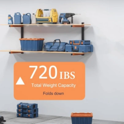 Lumber Storage Rack Wall-Mounted Lumber Racks Heavy Duty Wood Storage Rack With 6-Level Holds Up 720 LBS Sturdy Folding Garage Wood Organizer Orange Shelving Metal Shelf For Indoor & Door- 4 Pack