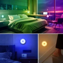 1/3/6pcs Rechargeable Remote Control Round RGB LED Night Light, With Timing Touch Control Multi-Color Changing, Suitable For Bedroom, Dorm, Cabinet, Wardrobe, Corridor (250mAh) - USB+Remote Control - View 12