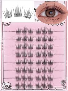 48pcs Natural Single Cluster Self-Adhesive False Eyelashes - Transparent Lash Stems, Natural Curly Camellia False Eyelashes, Segmented Design For Easy Application, Suitable For Daily, Commute, Party And Date Occasions - C - View 2
