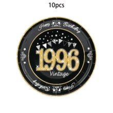 30 pièces/set Fournitures pour fête d'anniversaire de 30 ans, thème vintage 1996 Vaisselle, assiettes, serviettes, gobelets, vaisselle noire et dorée, unisexe - 1966 - Voir 10