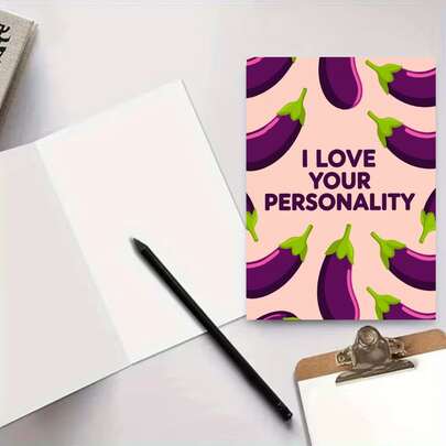 Cartoon Love Your Card, Pink Eggplant Pattern, Romantic Greeting Card With Envelope, Cartoon Design, Paper Craft, Perfect For Valentine'S Day, Anniversary, Birthday, Husband Or Boyfriend, Funny And Fun, Ideal For Wedding Or Engagement
