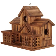 Large Outdoor Birdhouse, Outdoor Aviary With Feeding Station, Handcrafted Natural Hummingbird House, Outdoor Three-Hole Birdhouse, Rooms For Three Types Of Birds, Blue Finch, Red Finch, Suitable For Backyard, Garden, Courtyard, Terrace Decoration - 查看 7