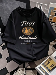 Tito's Handmade Vodka Distilling Pattern Women's Graphic Print TShirt, Vintage Inspired Style, Ultra Soft Pure Cotton Tee For Casual Daily Wear, Perfect Gift For Women & Vodka Lovers - màu đen - Xem 2