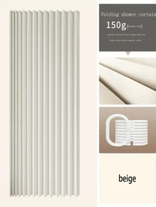 1件装防水可折叠浴室浴帘 - 安装和收纳方便，家居装饰淋浴隔断，浴室装饰，秋季装饰，浴室配件，返校季 - 米色 - 查看 16
