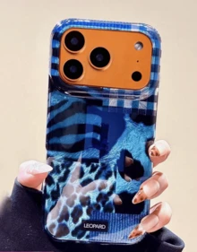 Luxury Leopard Print Patchwork Wavy Eagle Claw Tiger Stripe Phone Case, Compatible With IPhone 17 Pro Max, 17 Pro, 17 Air, 17, 12, 13, 14, 15, 16 Pro Max, 14 Plus, 15 Plus, 16 Plus, 11, 17, 16, 15, 14, 13, 12, Glossy Protective Cover Travel Essential - 藍色 - 查看 4
