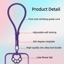 Cat Element Silicone 360° Rotatable Phone Lanyard With Cat Lock Adjustable Anti-Lost Soft Phone Wrist Strap Birthday Gift Spring - Purple - View 4