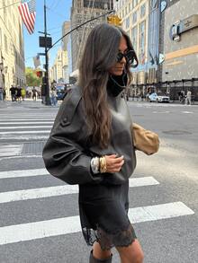 GDDYIN 2026新款复古美式坏女孩风格PU皮立领加厚设计夹克 - 棕色 - 查看 6