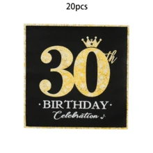 30 pièces/set Fournitures pour fête d'anniversaire de 30 ans, thème vintage 1996 Vaisselle, assiettes, serviettes, gobelets, vaisselle noire et dorée, unisexe - 1966 - Voir 13