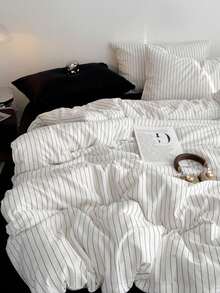 3件套100%纯棉简约条纹印花床上用品套装，适合男孩、女孩、宿舍、卧室，拉链封口，四季皆宜，柔软透气，适用于单人床、双人床、大号床、特大号床（1个被套，2个枕套，不含填充物） - 彩色 - 查看 8