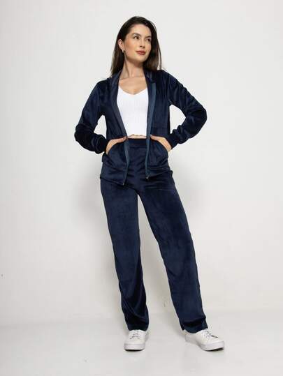 Conjunto Feminino Em Veludo Plush  Blusa Com Bolsos  HF-CON-001