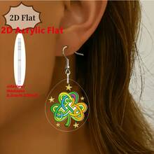 St. Patrick's Day Clover Earrings – 2D Acrylic Green Shamrock Design, Lucky Festival Gifts For Women - Multicolor - View 3