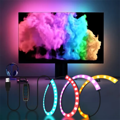 1 st LED-strip för kontorsmonitor, RGB-omgivningsljus för datorspel, dimning med fyra knappar, bakgrundsbelyst datormiljöbelysning för spelrum, kontorsskåp, filmer, spel och datorbakgrundsstämning