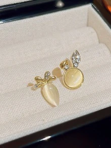 1 par de pendientes de lujo con diseño de conejo zanahoria, versátiles para que las mujeres los usen a diario y en festivales - Conejo zanahoria - Ver 3