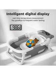 1PC Collapsible Baby Bathtub With Soft Cushion & Thermometer - Portable Travel Infant Tub For Newborn To Toddler (0-36 Months) - Non-Slip, Durable & Includes Floating Pad - Xám - Xem 4