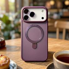 DECOPHONE 1. Ốp lưng điện thoại trong suốt mờ có giá đỡ vòng, tương thích với Apple 17/17 Pro/17 Plus/Air, hỗ trợ sạc không dây, bao gồm kính bảo vệ màn hình và miếng dán bảo vệ, chống nước, chống sốc, chống rơi và chống trầy xước, kèm giá đỡ vòng kim loại. - Màu tím - Xem 3