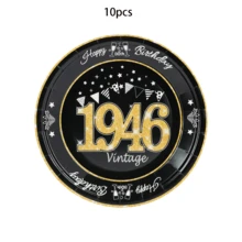 80pcs/Set 80th Birthday Party Supplies, Vintage 1946 Theme Tableware, Plates, Napkins, Cups, Black & Gold Color, Unisex - 1946 - View 13