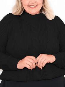 High Neck Braided Knit Blouse - 黑色 - 查看 5
