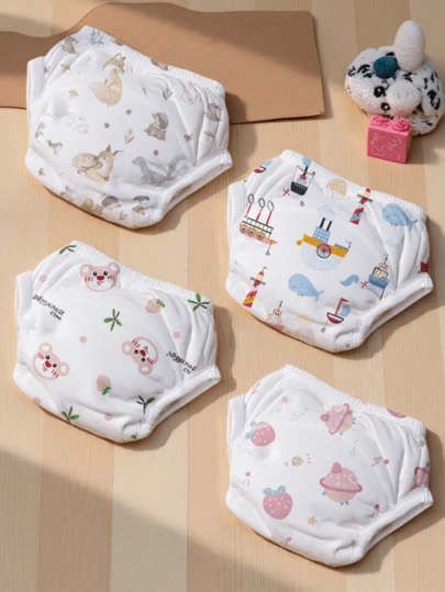 4 pièces Culottes d'entraînement pour bébé à taille élastique élevée - Réutilisables, toutes saisons, couleurs mélangées, fournitures pour l'apprentissage de la propreté