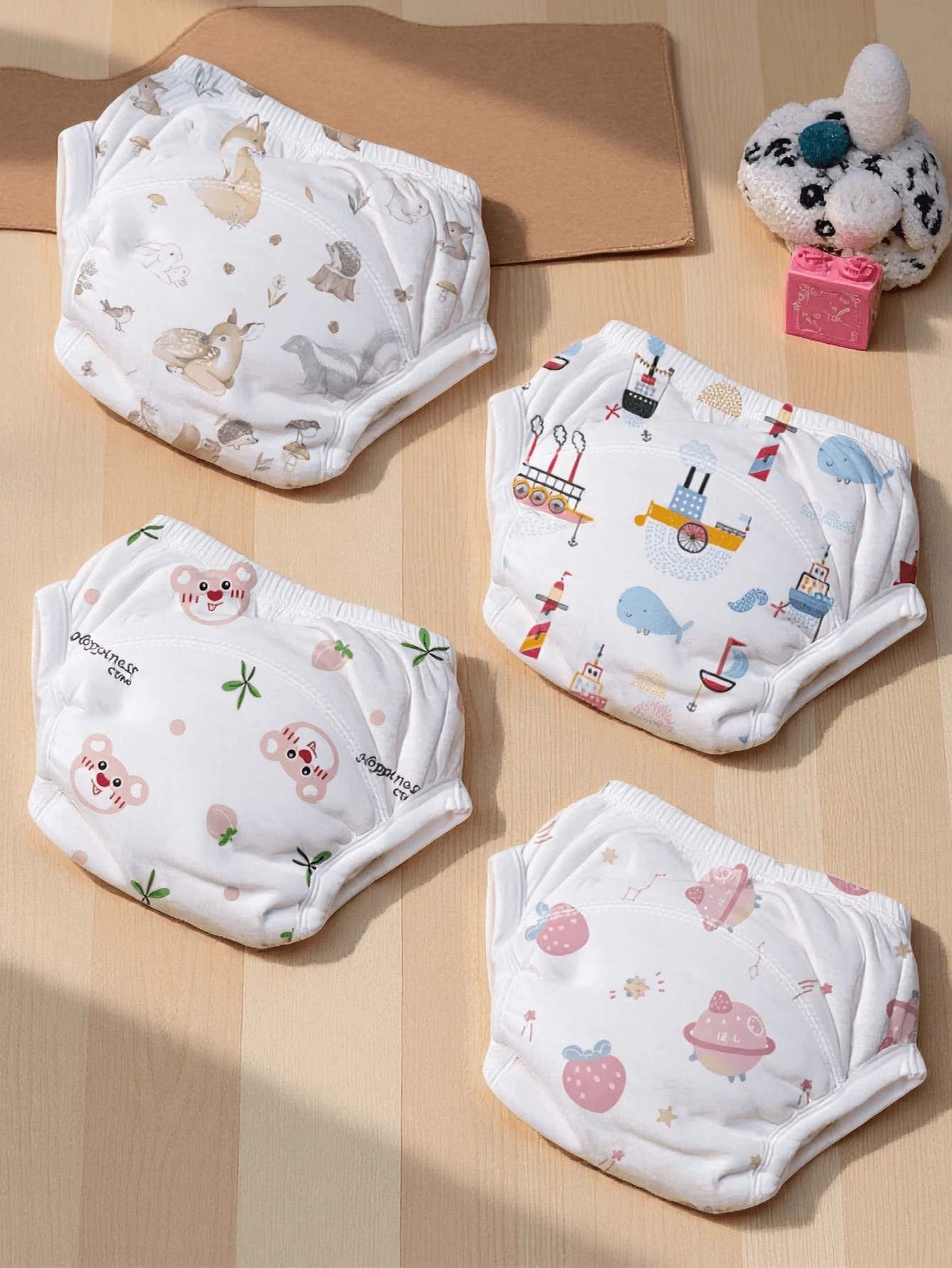 4 buc pantaloni de antrenament pentru bebeluși cu talie elastică înaltă - reutilizabili, pentru toate anotimpurile, culori mixte, accesorii pentru antrenamentul la olită - Multicolor - Vizualizare 1