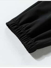 1pc Women's Plus Size Sweatpants With Pockets & Drawstring, Solid Black, Durable Polyester, Machine Washable, Casual Sports Style, Loose Fit Joggers - Black - View 4