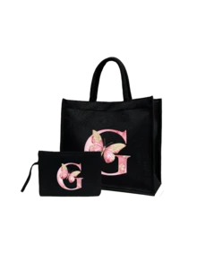 女士大容量手提包，印有粉色蝴蝶和字母A-Z，可折叠耐用，可作购物袋、便携手提包、旅行化妆包、零钱包，适合度假、聚会、购物、工作、通勤等场合，是生日、返校、婚礼、母亲节、复活节的理想礼物，也是春夏必备单品。 - 彩色 - 查看 17