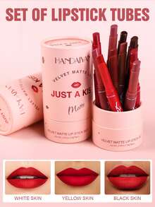 HANDAIYAN Velvet Matte Lipstick Set, Moisturizing Lip Stick, Suitable For Halloween, Christmas, Autumn/Winter, Makeup, Cosmetics For Women, Ideal For Y2K Fancy Fashion, Great For Birthday/Valentine's Day/Mother's Day Gifts, Essential For Celebration Parties, Best Color Choices - 彩色 - 查看 2