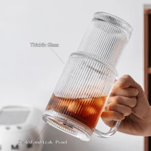 2PCS Ribbed Glass Cups With Handles, 24OZ Large Capacity Iced Coffee Mug, Modern Glass Cups Suitable For Cold And Hot Drinks,-Free, Beautiful Travel Cups Suitable For Ice, Tea And Juice - 透明 - 查看 4