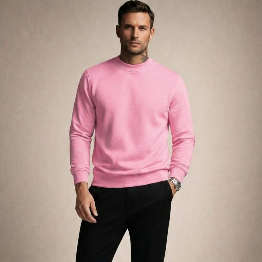 Crew Neck Sweatshirt, Versatile Winter Sweater, Premium Outerwear For Maximum Comfort. - Pink - View 1