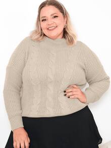 Women's Plus Size Blouse High Neck Knit Winter Cold Elegant Modern - Cream - View 1