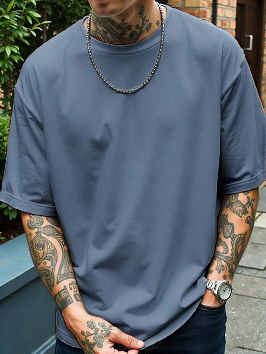 男士休闲纯色短袖T恤，舒适透气，夏季款式