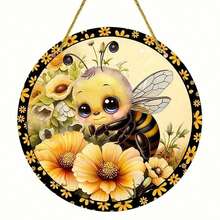 1pc Classic Bee-Shaped Acrylic Plaque, Floral Wreath Decor, Hanging Acrylic Plaque Suitable For Wall/Room/Home/Restaurant/Bar/Cafe/Door/Yard/Garage Decoration - Multicolor - View 6