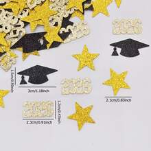 200pcs Graduation Season Mixed Design Paper Confetti, Including Graduation Cap And Star Patterns, Suitable For Desktop Decoration And Event Decor, Adding Ceremonial And Commemorative Elements To Graduation Ceremony - Black Gold - View 7