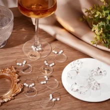 8/20 Pcs Acrylic Wine Glass Charms, Wine Glass Markers, Heart-Shaped/Flat Round Wine Charms For Wedding,Graduation Party,Independence Day Party,Birthday Wine Party, For Outdoor, Camping - View 4