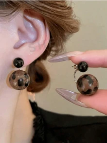 1 Pair Faux Pearl Earrings Suitable For Daily Wear, Resin Acrylic CCB Leopard Print Earrings - Multicolor - View 4