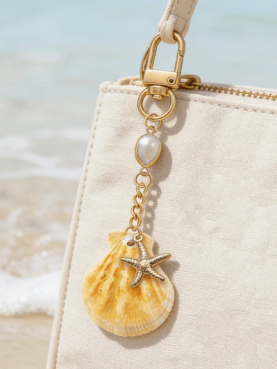 1pc Seashell Starfish Pearl Keychain,Beach Bag Charm,Summer Beach Style Bag Charms,Coastal Keychain,Natural Seashell Keychain,Fashion Accessories,Suitable For Bags, Phone Charms, Earphone Pendants, And Car Keys,Unique Party Gifts, Birthday Gifts, Vacation Gifts, Wedding Gifts, Holiday Gifts