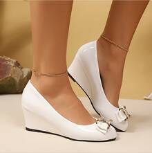 Geeyea One  Casual  Business  Outdoor  Cute  Workwear Style    Polyurethane(PU)    Bow  Rhinestone    Wedge Pumps  Holiday  School  Vacation  Party  Office    All Season - trắng - Xem 4