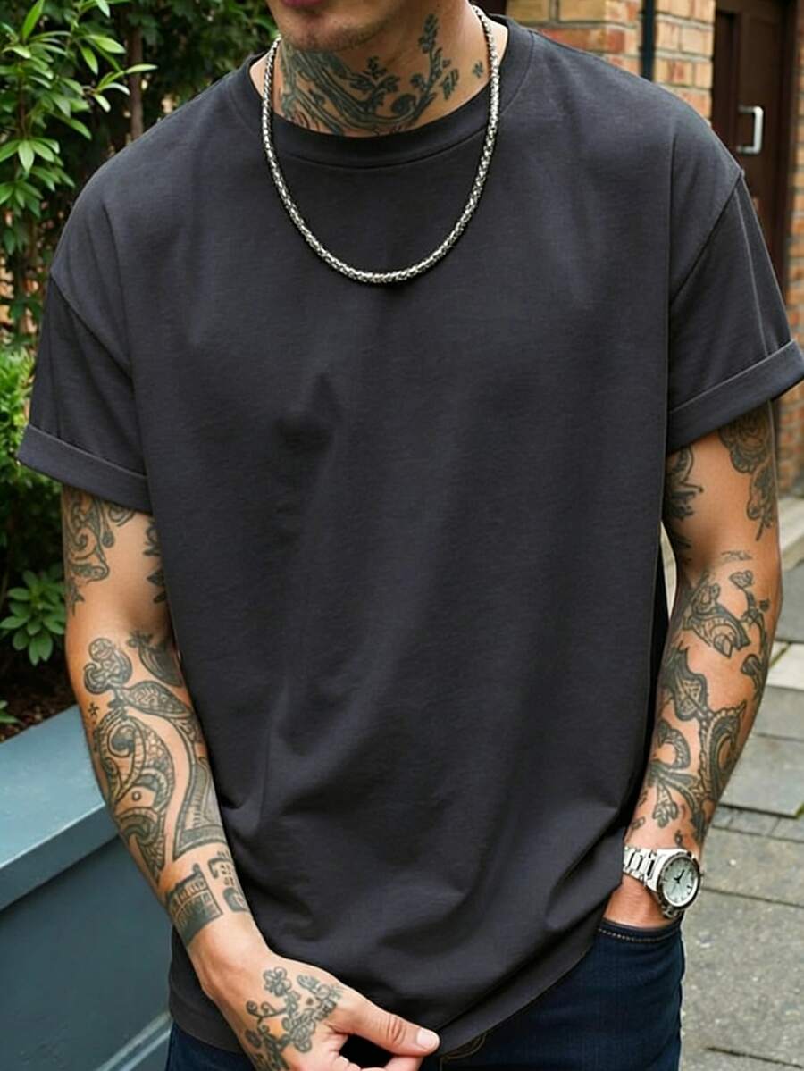 Men's Casual Solid Color Short Sleeve T-Shirt, Comfortable & Breathable, Summer Style