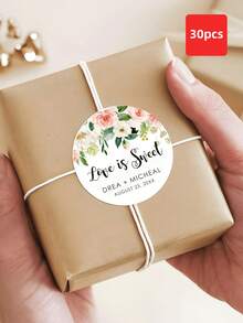 1/30/60/120pcs Customized Round Label Stickers, Personalized Wedding Stickers, Floral Pattern Stickers, Customized Name Stickers, Waterproof Stickers, Perfect For Weddings, Baptism Gifts, Candy Box Sealing, Gift Boxes, Anniversaries, Gift-Ready, Envelope Seals - Multicolor - View 19