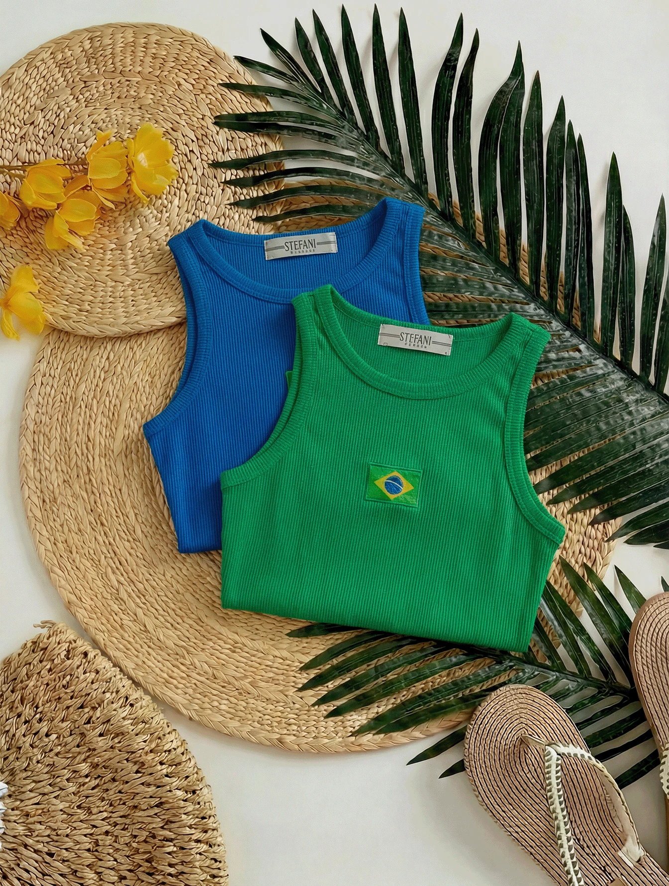 KIT 2 Tank Tops With Embroidered Brazilian Flag - 藍/綠 - 查看 1