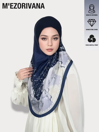 1 chiếc khăn choàng bằng vải muslin polyester in họa tiết hoa và cỏ bốn lá, kiểu dáng thanh lịch, thời trang cho trang phục thường ngày mùa thu/đông, đi biển, đi nghỉ mát.