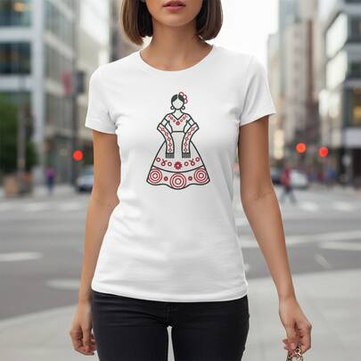Minimalist China Poblana Folkloric Heritage T-Shirt - Elegant Mexican Culture Apparel