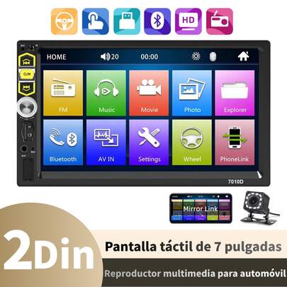 Autoestéreo 2Din 7 Pulgadas Pantalla Táctil Mirrorlink MP5 Para Carro Con Reproductor Multimedia Auto Estéreo Bt Fm Usb Aux Estereo