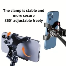 1pc Multi-Function Phone Holder, Adjustable Gooseneck Clamp Phone Stand - Universal 360° Flexible Mount, Suitable For Bedside Slouchy Arm Clip Stand - Black - View 7