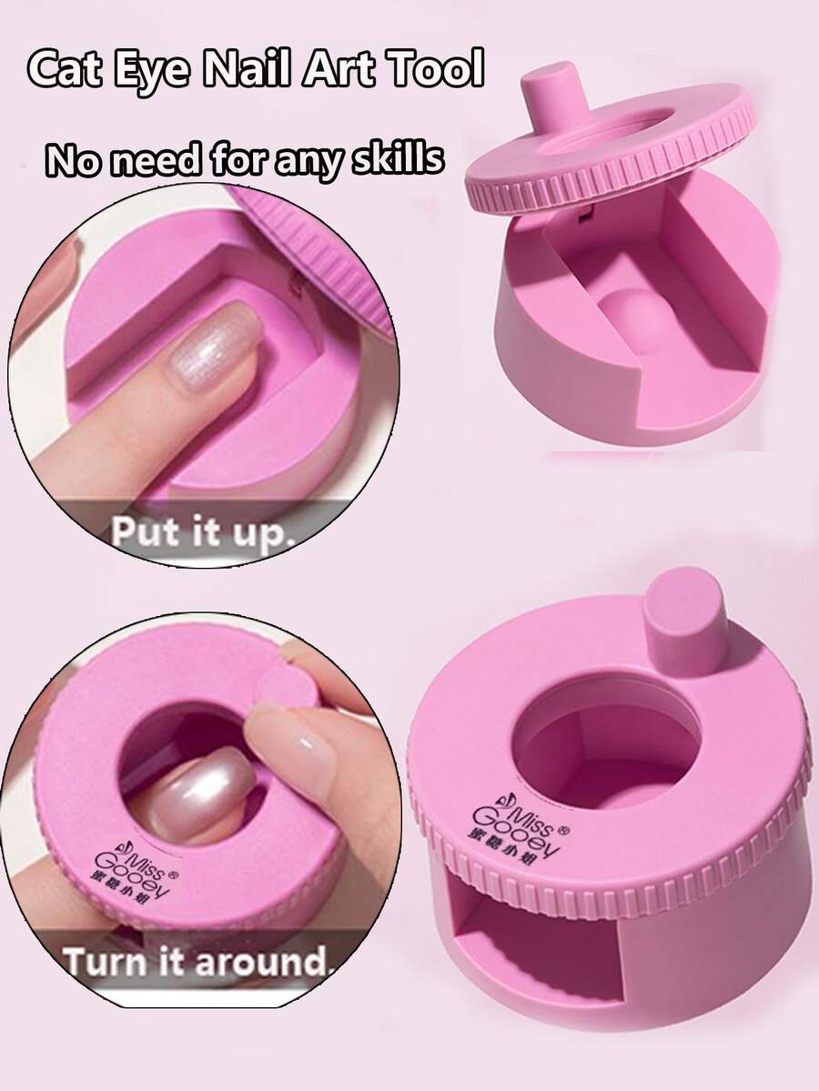 全新自动玻璃珠猫眼美甲磁性辅助工具。这是一款神奇的设备，即使是新手也能快速打造宽大的猫眼美甲。操作简单，使用方便。